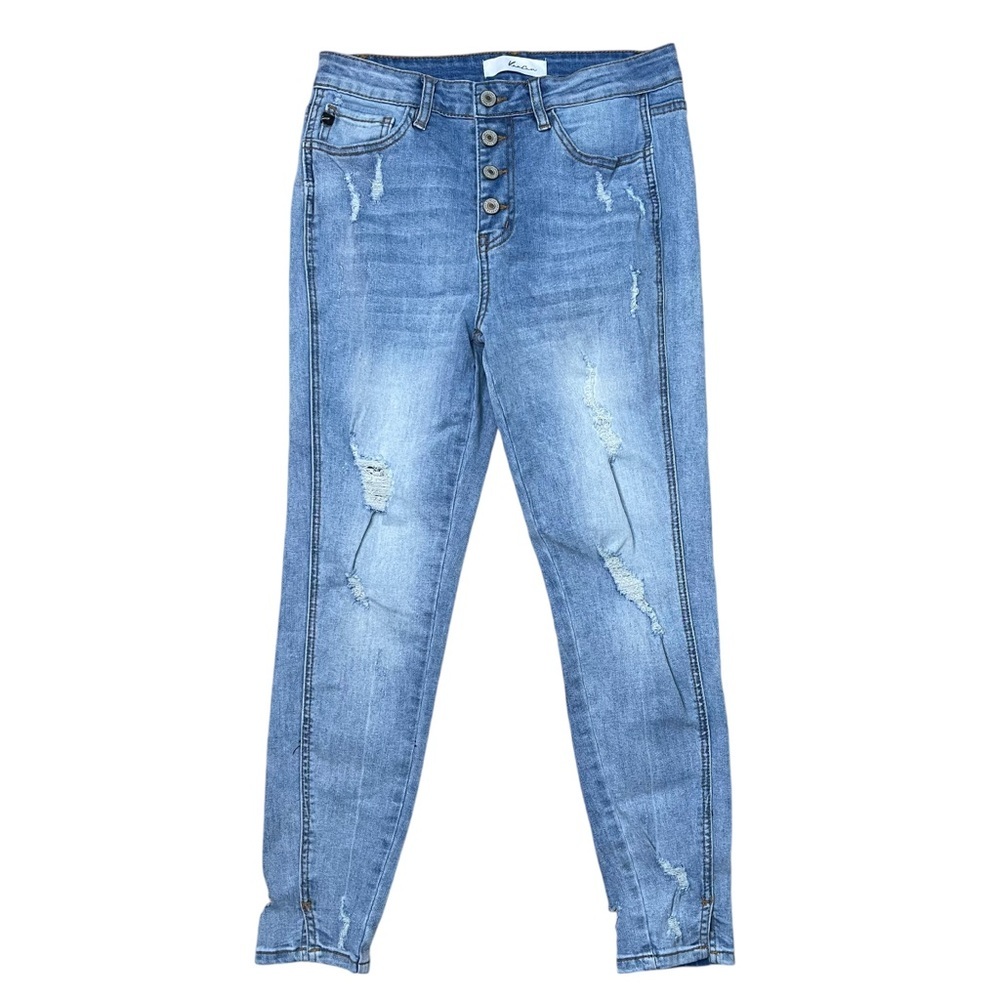 KanCan‎ Women’s Light Wash Distressed High Rise Button Fly Skinny Jeans